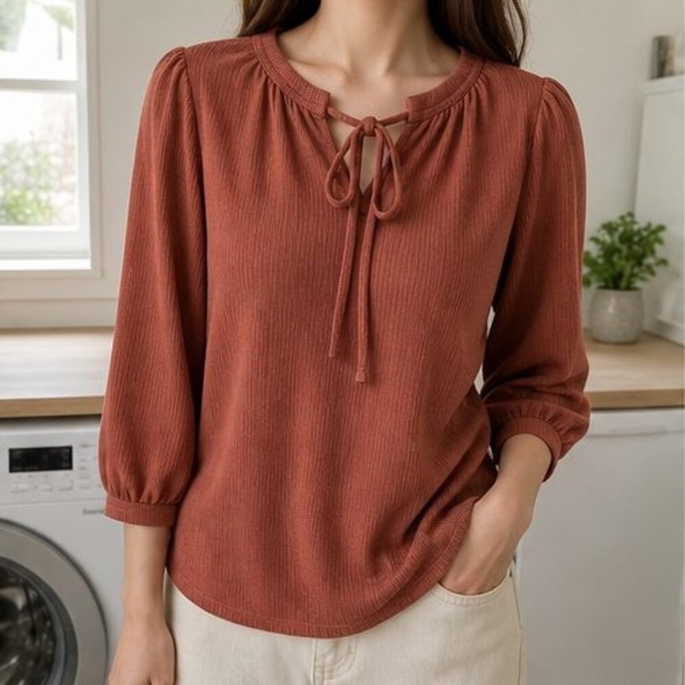 Rust Puff Sleeve Top - Picture 2 of 6